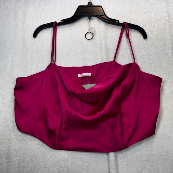 H&M Crop Top Womens Size XXL Fuschia Pink Satin Feminine Barbie Y2K Whimsigoth - Picture 1 of 8